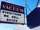 this sign outside a vacuum shop